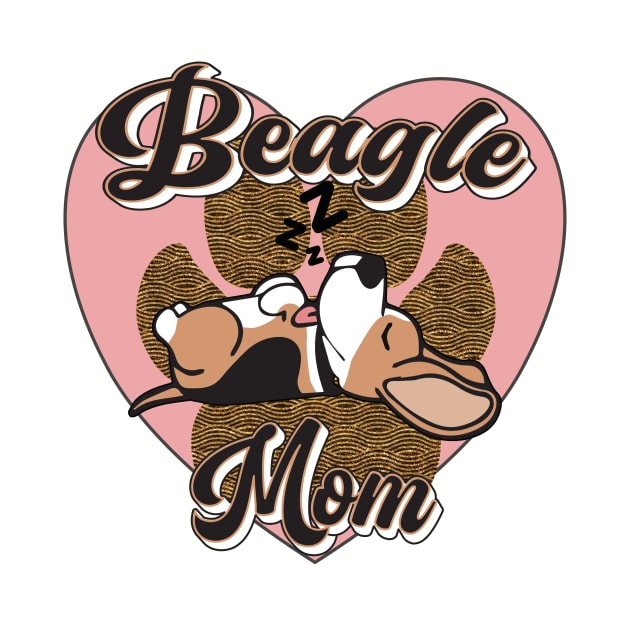 BEAGLE MOM CUTE BEAGLE SLEEPING ROSE PINK HEART PAW PRINT DESIGN by KathyNoNoise