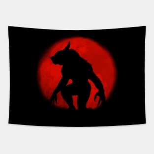 Werewolf and red full moon Tapestry