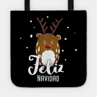 Feliz Navidad Merry Christmas With Reindeer Rudolph Tote