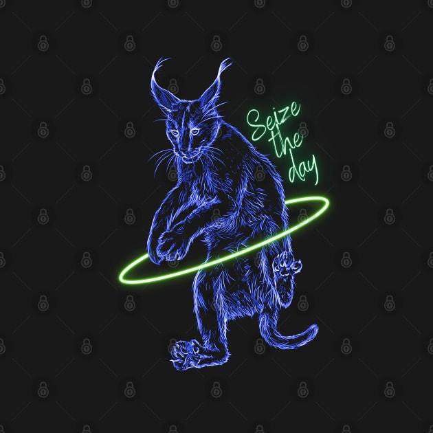 "Seize the Day" Glowing Neon Caracal by nimreninmu