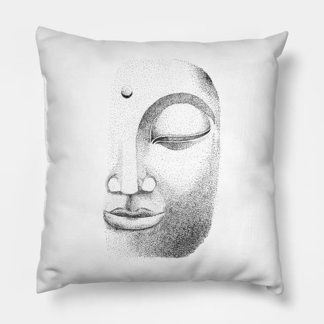 Hand drawn Buddha Face using dotwork Pillow by jitkaegressy