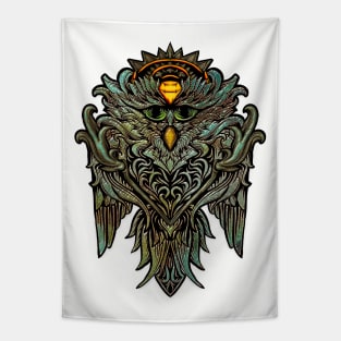 Awesome owl with roses Tapestry