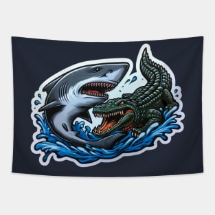 shark vs crocodile Tapestry