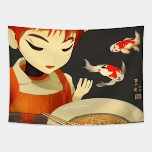 Robot Ramen Fish Soup Tapestry