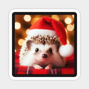 a cute little hedgehog wearing a santa hat at christmas time Magnet