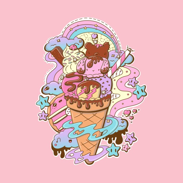 Cute ice cream bunny and bear cone by studiomogwai