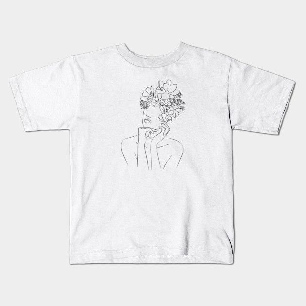 Abstract Woman With Flowers Line Art Abstract Woman Kids T