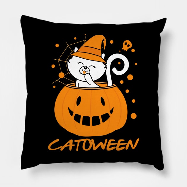 Catoween,Happy catoween Pillow by Sabahmd