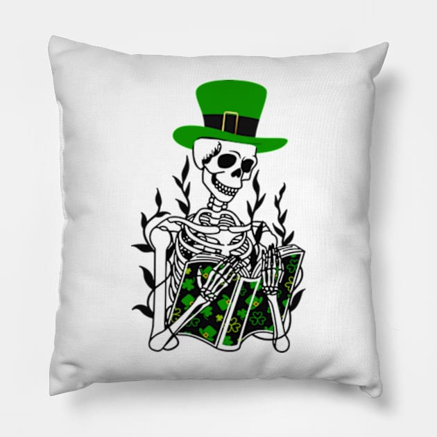 Funny St Patrick's Skeleton Hand Reading Book Pillow by JanaeLarson