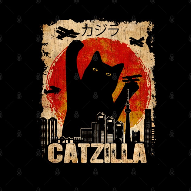 Vintage Catzilla Funny Black Cat by Dailygrind