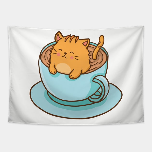Cute Cat in cup of Cappuccino Tapestry by Nowhereman78