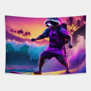 surfing racoon Tapestry