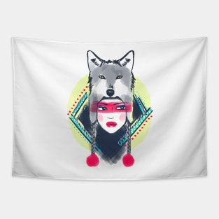 Girl with wolf hat Tapestry