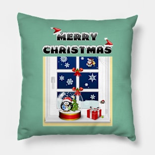 Christmas Magic Window Cute Cartoon Gift T-Shirt Pillow