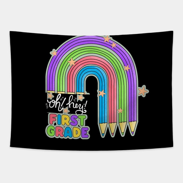 Oh hey first grade Teacher Back To School Students Tapestry by twitaadesign