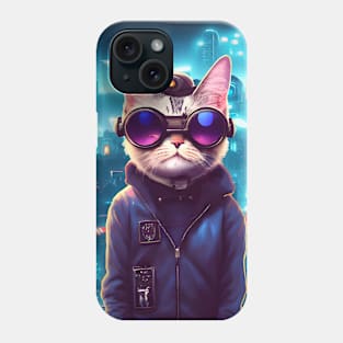 Cool Japanese Techno Cat In Japan Neon City Phone Case