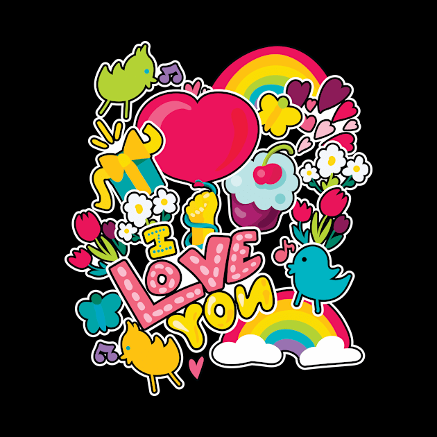 Funny Retro 'I Love You' Colorful 80's Style Gift by peter2art