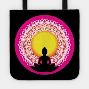 Peaceful Meditating Buddha Silhouette - The Enlightened Soul Mandala Print Design GC-092-15 Tote