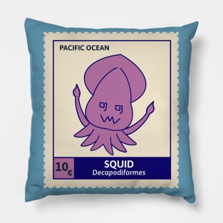 Kawaii Cute Silly Purple Squid, Ocean Stamp Collection, Stamp Collector Pillow