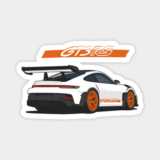 Rear car 911 gt3 rs white orange Magnet