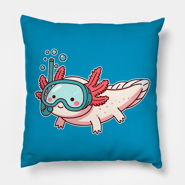 cute axolotl snorkeling Pillow by fikriamrullah