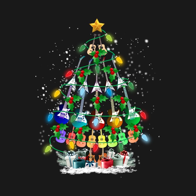 Guitar Shirts For Men Women Guitar Xmas Tree Light Decor Guitarist Musician Ugly Christmas For Women Men by Norine Linan 