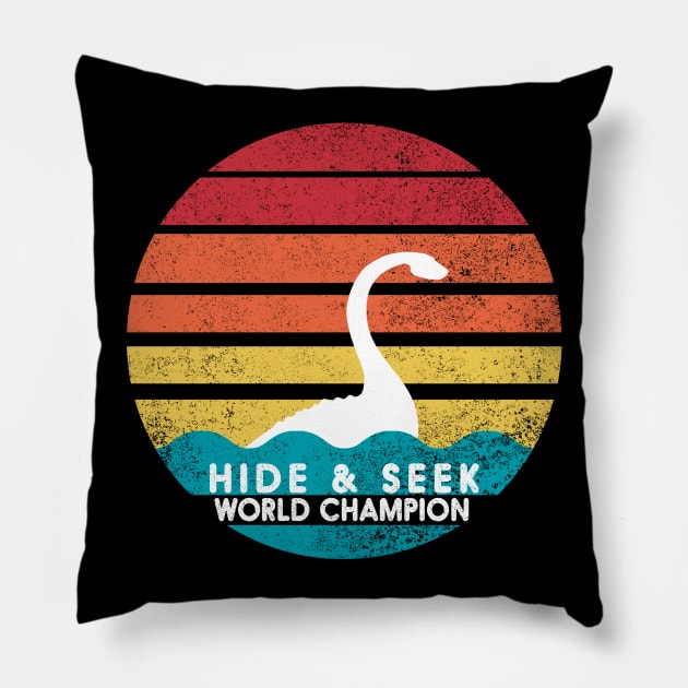 Retro Hide and Seek Champion The Loch Ness Monster Tshirt Pillow by CMDesign