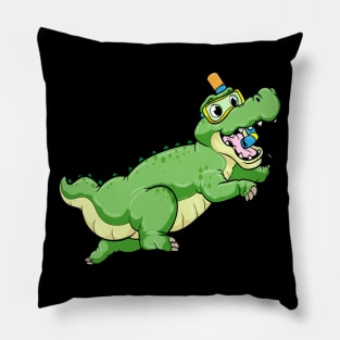 Dinosaur at Swimming with Diving goggles Pillow