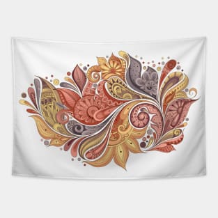 Paisley Garden Indian Style Print on White Tapestry