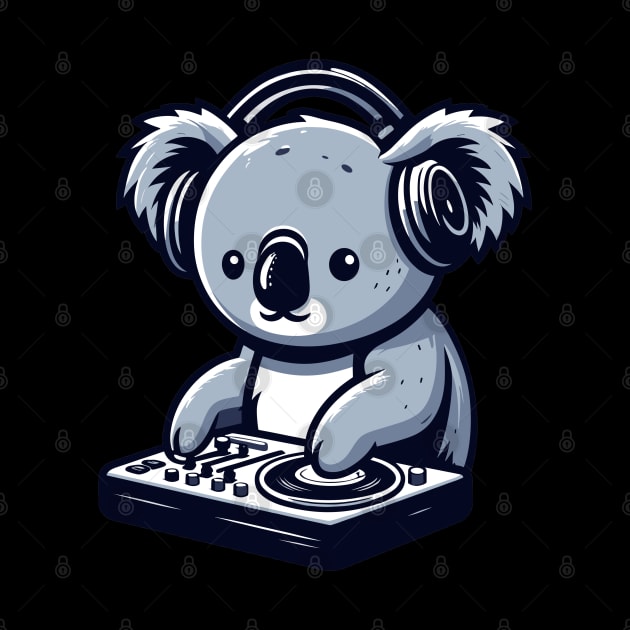 Cute koala with headphones in a dj party, kawaii style koala bear vector illustration by Nora Liak