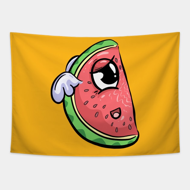 Cute Watermelon Slice with Wings Cartoon Tapestry by Squeeb Creative