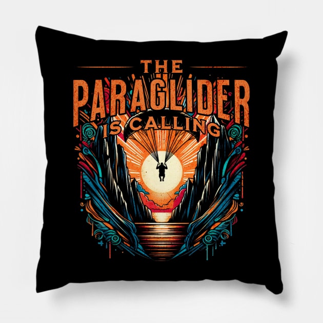 The Paraglider is Calling Retro Design Pillow by Miami Neon Designs