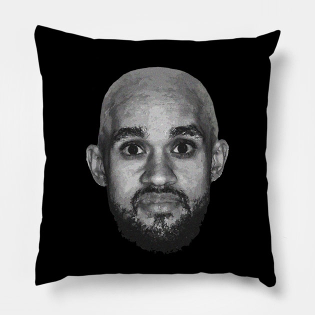 Bald Derrick White Funny Vintage Face Pillow by rattraptees