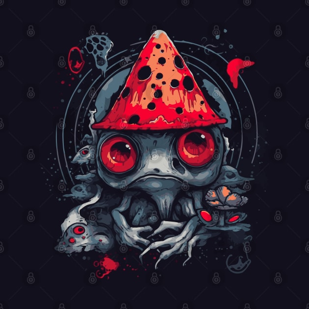 Creepy Goth Frog Skeleton with a gothic mushroom hat by tatadonets