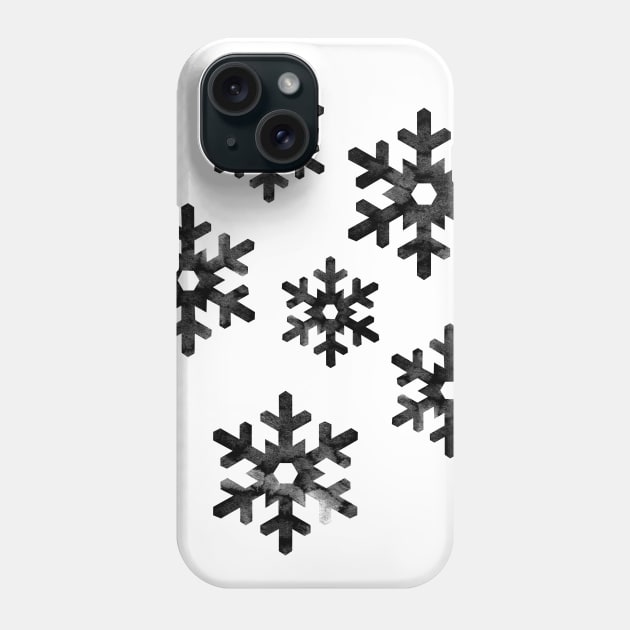 Watercolor Snowflakes (Black) Phone Case by illucalliart