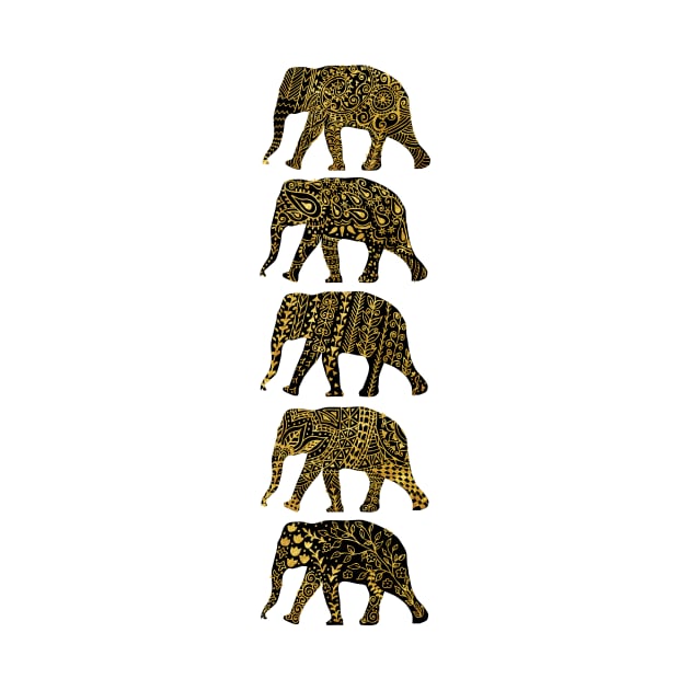 Pattered Elephants(Blk&Gold) by kanikamathurdesign