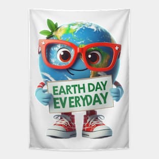 Earth Day Every Day Cute Earth Wearing Red Glasses and Sneakers Tapestry