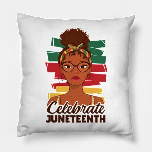 Celebrate Juneteenth young afro woman quote, Juneteenth Afro Woman Pillow