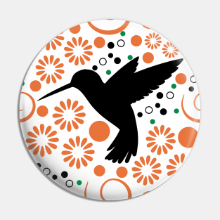 Hummingbird with Orange Flowers Pin