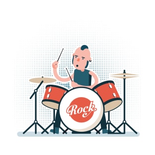 Cartoon rock drummer playing on drum set T-Shirt