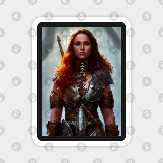 Barbarian red hair woman in full armour Magnet by ai1art