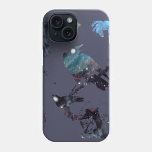 Elegant Japanese brush painting: starlings on a branch singing galaxy silhouette Phone Case