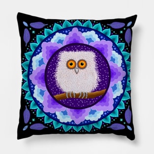 Fluffy Baby Owl Mandala Pillow