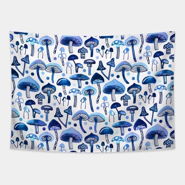 Blue Mushrooms Tapestry by TigaTiga