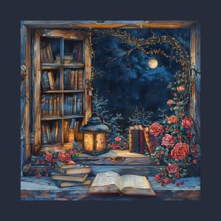 Fantasy winter starry night window T-Shirt