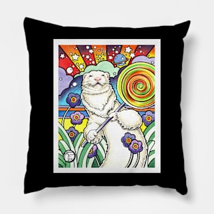 Cosmic Lollipop Ferret - White Outlined Version Pillow