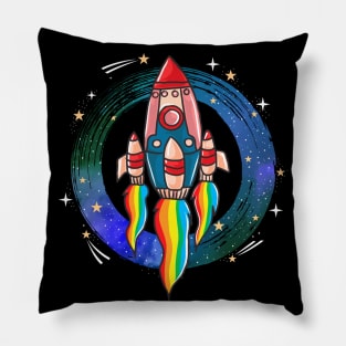Retro Cool Rocket Ship Space Pillow