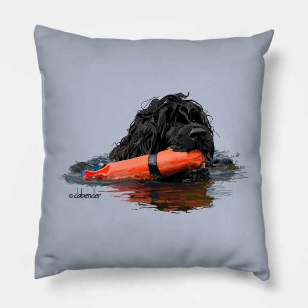 Portuguese Water Dog with Orange Bumper Pillow by avondalealley