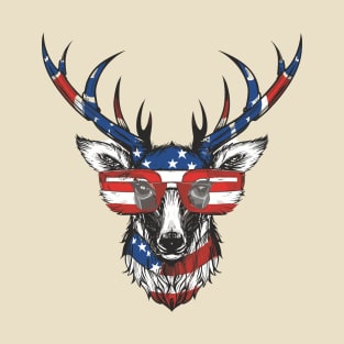 American flag  Deer with glasses T-Shirt