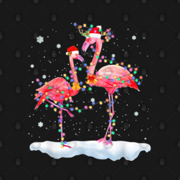 Disover Flamingo Santa Hta Christmas Lights Happy Holidays Season - Flamingo Christmas - T-Shirt